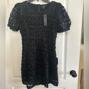 NWT Lulu's Textured Black Mini Dress w/Sheer Cap Sleeves  Size M